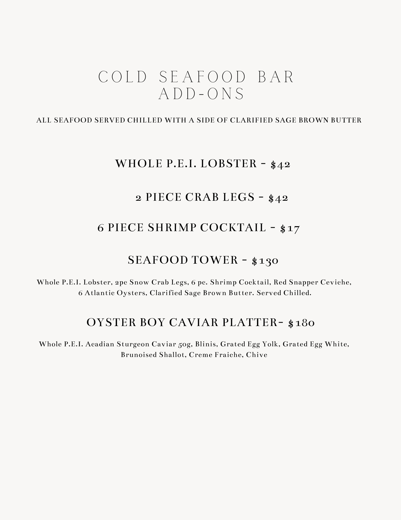 V Day Cold Seafood Bar Add-Ons